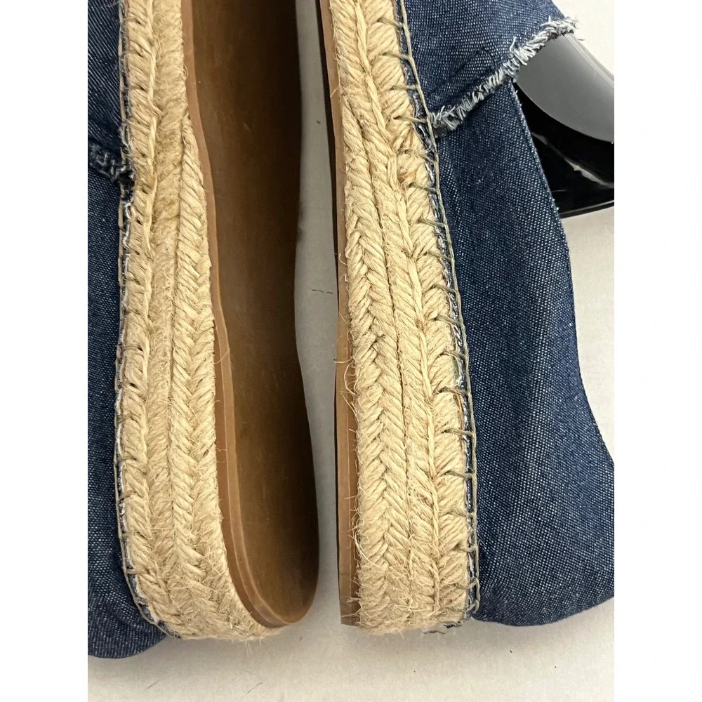 Soft Surroundings Denim Espadrille Flats Blue Cap Toe Jute Platform Slip On
